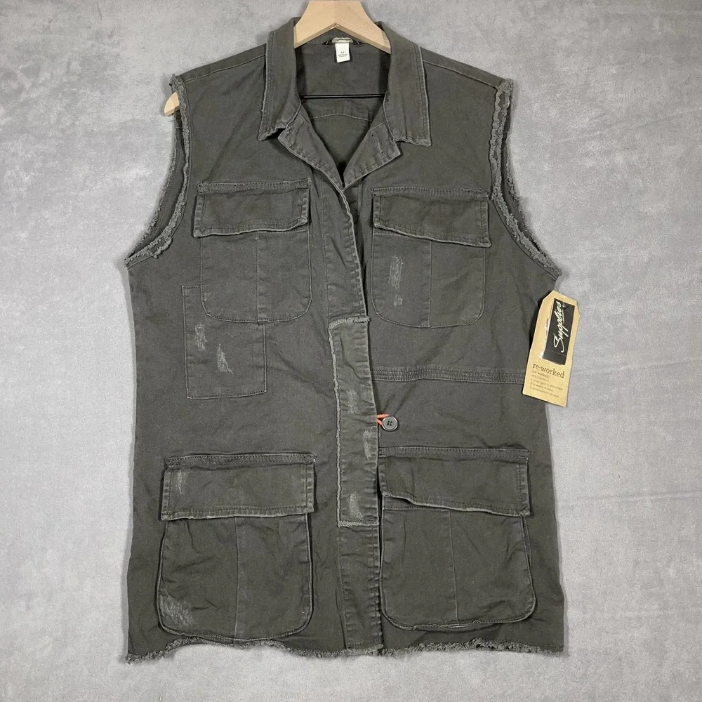 Supplies Reworked Utility Vest Men's M Gray Green Cargo Military Style - Picture 1 of 9